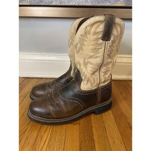 Justin Work Boots Mens Size 9.5D Brown Leather Western Round Toe Slip Resistant
